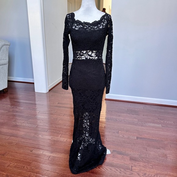 Jump Apparel Dresses & Skirts - Vintage 2000s Jump Apparel Cutout Black Lace Off the Shoulder Sexy Formal Gown